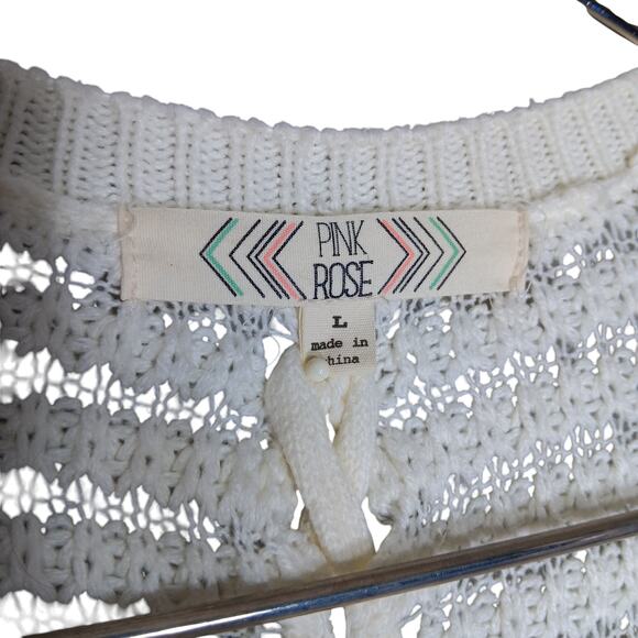 Pink Rose Open Cardigan Size Large Cream Color Lace Up Back Front Pockets - Picture 5 of 7